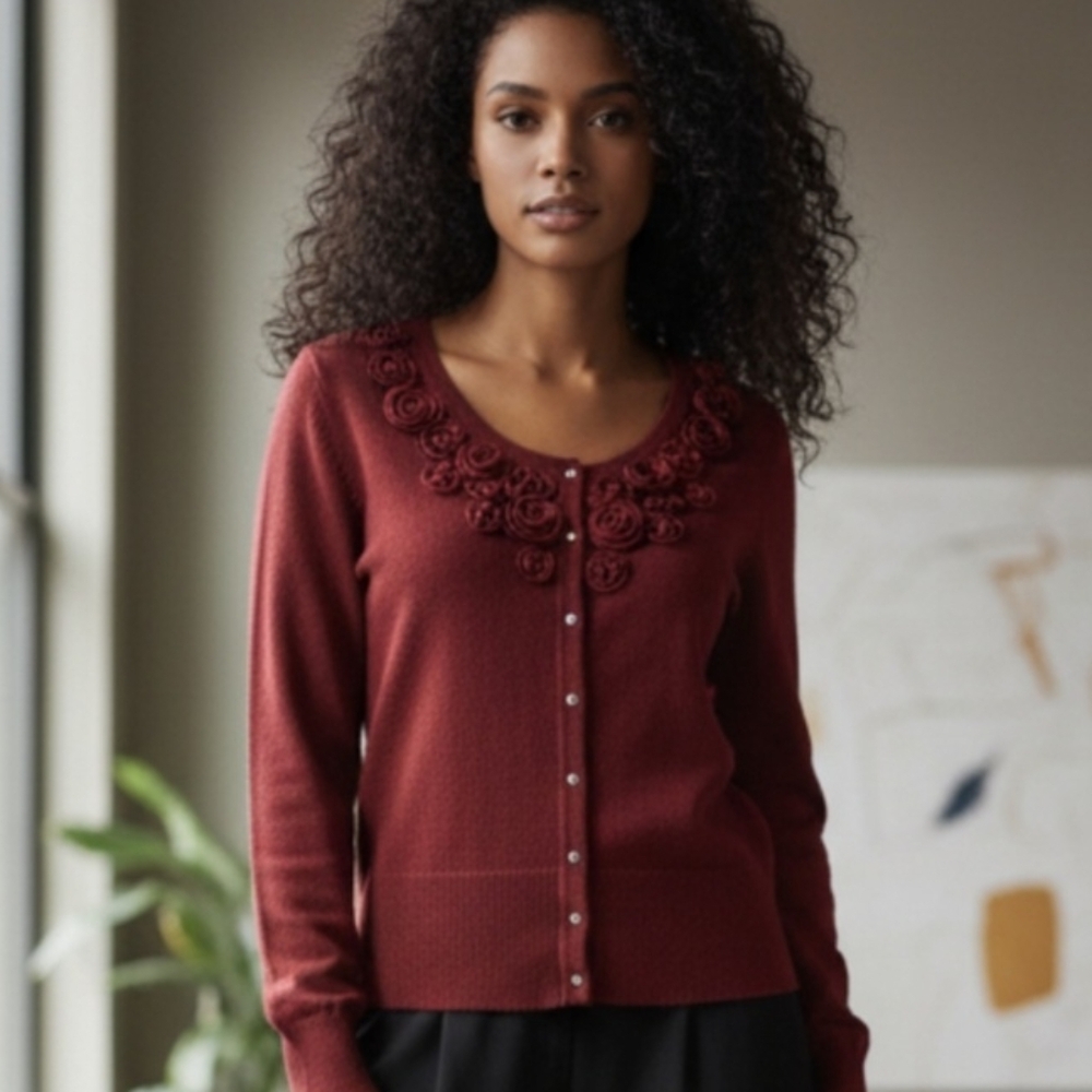 White House Black Market Rosette Knit Cardigan XL